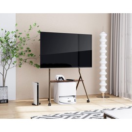 FITUEYES Design Mobile TV Stand for 55 60 65 75 78 Inch TV, Rolling TV Cart Floor Stand with Mount for Living Room Office Hotel, Modern Corner TV Stand with Wooden Storage Shelves, Collector Series