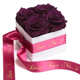 ROSEMARIE SCHULZ Heidelberg Rose Box Infinity Roses and Dedication Preserved Durable Flowers (Special Text, Dark Purple)