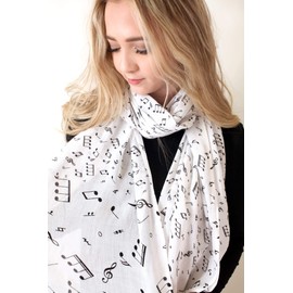 Anika Dali Women's Music Lover Musical Notes Fashion Scarf Shawl (Off-White)