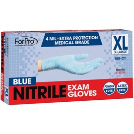ForPro Disposable Nitrile Exam Gloves, Medical Grade, 4 Mil Extra Protection, Powder-Free, Latex-Free, Non-Sterile, Food Safe, Blue, X-Large, 100-Count