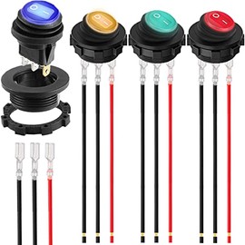 MKBKLLJY MKBKLLJY 4Pcs Round Rocker Switch Waterproof DC 12V 20A,SPST 3 Pin On Off Red/Blue/Green/Yellow LED Lighted Switch for Auto Car Boat RV with Round Shell Switch Housing & Locked Terminal Wires 4Color