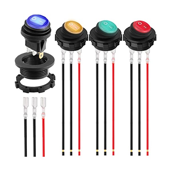 MKBKLLJY MKBKLLJY 4Pcs Round Rocker Switch Waterproof DC 12V 20A,SPST