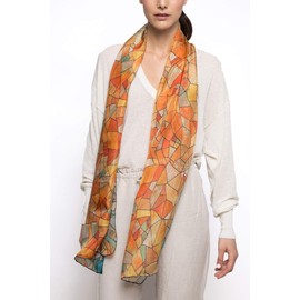 Fresh silk scarf in warm colours, lightweight, high-quality silk scarf