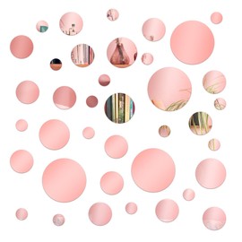 66 Pieces Rose Pink Mirror Wall Decor Living Room, Circle Wallpaper for Kitchen, Hallway Polka Dot Wall Decals, Funny Wall Stickers for Bedroom, Aesthetic Room Decor for Teen Girls.