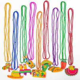 18PCS Cinco de Mayo Party Favors, Mexican Necklace Bead Fiesta Party Decorations, 9 Kinds of Metallic Mexican Necklace Supplies, Fiesta Cactus Pinata Maracas Necklace Cinco de Mayo Party Accessories