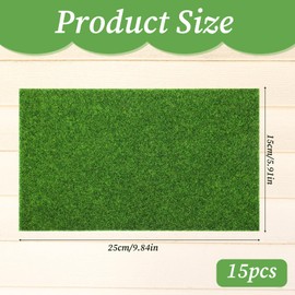 15 Packs Artificial Grass 6 X 10 Inches Fake Grass Decor for DIY Crafts, Outdoor, Indoor Turf, Patio Dollhouse, Miniature Ornament, Realistic Plastic Green Grasses Mat