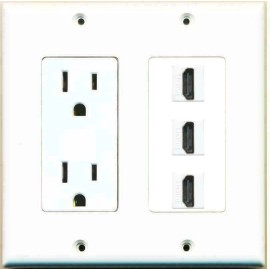 Wallplate City 15 Amp Power Outlet 3 Port HD Jack F-F Wall Plate White