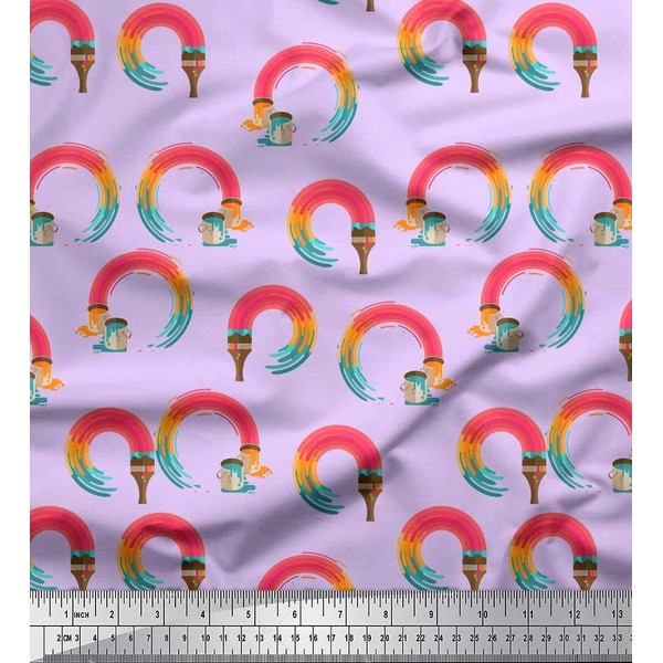 Soimoi Purple Silk Fabric Paint Brush Abstract Print Fabric by