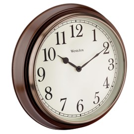 Westclox Round Woodgrain Clock, 15.5-Inch, Dark