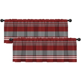 Emvency 2 Pack Valances Window Treatments, Red Grey White Striped Blackout Adjustable for Living Room Bathroom Bedroom Kitchen Over Sink, 18x52 Inch Rod Pocket Valances