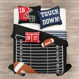 Lush Decor American Football Reversible Oversized Kids 5 Piece Quilt Set, Full/Queen, Black & Navy