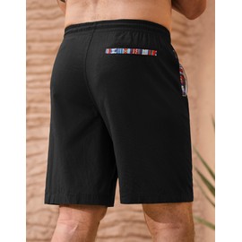 VOGSTART Men's Casual Cotton Shorts Solid Color Lightweight Short 8 Inch Inseam Breathable Elastic Waist Solid Classic Trendy Drawstring Retro Pockets 9'' Moisture Wicking Athletic Casual Black L