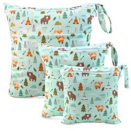 Wet Dry Cloth Windeltaschen - CeeKii 3er Pack Waschbare Reisetaschen, wasserdichte Wet Bag, Baby Reusable Beach Pool Gym Bag mit Reißverschlusstasche und Druckknopfgriff