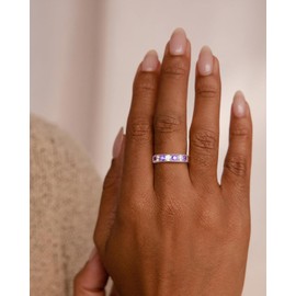 CAIDIKA Created Amethyst‌ Ring for Women Wedding Anniversary Band Sterling Silver ‌February Birthday Jewelry Stackable Birthstone Rings