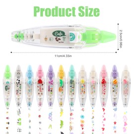 NQEUEPN 12pcs Decorative Tape Pen, Cute Animals Press Type Decorative Pen Tape Roller Pen DIY Creative Cartoon Correction Tape for Boy Girls Gift Teacher Class Rewards (12 Themes)