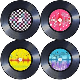 60 Pcs 1950's Rock Roll Record Placemat, Vintage Musical Theme Table Place Mats, 13.8' Paper Round Disposable Placemats for Retro Record Music Party Supplies 1950's Theme Birthday Anniversary