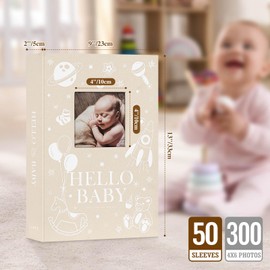 Lanpn Baby Photo Album 4x6 300 Pockets, Linen Newborn Bebe Ultrasound Photo Album with Memo Writing Area Photo Book, Picture Album for kids, Baby Girl Boy Memory Book Keepsake Beige