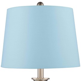 Regency Hill Arden 25" High Twist Modern Table Lamps Set of 2 Silver Brushed Nickel Finish Mercury Glass Fabric Blue Hardback Shade Living Room Bedroom Bedside Nightstand House Office Home Reading