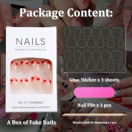 French Tips Press on Nails Short Oval Heart Fake Nails with Glue 24pcs Valentines Nails with Red Heart Design Valentines Day Nails Red Heart French Tips Heart Full Cover False Nails for Women Girls