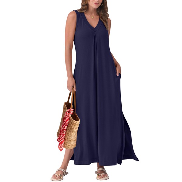 ANRABESS Women's Summer Casual Sleeveless V Neck Maxi Dress 2025