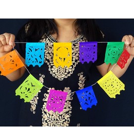 5 Pk Small Papel Picado Flags, Fiesta Banner Decorations 15 ft Long Multicolored Paper Garland with Round Scalloped Edges, Mexican Party Decorations for Cinco de Mayo, Weddings, Office Parties ws97
