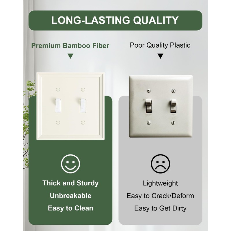 TREEWELL 2-Pack Double Toggle Light Switch Cover Plate, Light Almond