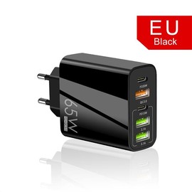 Mobile Charger USB Charger 5 Charging Ports 65W Fast Charging USB C Adapter Universal Charger Suitable for All Types of Mobile Devices (Black)