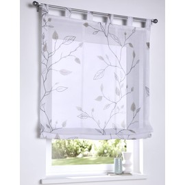 Bonnie Roman Blind Tab-Top Blind White Transparent Grey Printed Roman Curtain for Curtain Pole Width 100 x Height 140 cm