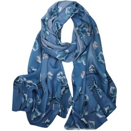 FAIRYGATE Women's Scarves & Wraps Chiffon Scarfs Hijab Head Scarf Shawl Blue Beach Wrap for Women Lightweight Floral Print Shawls Sheer for Daily Life X014