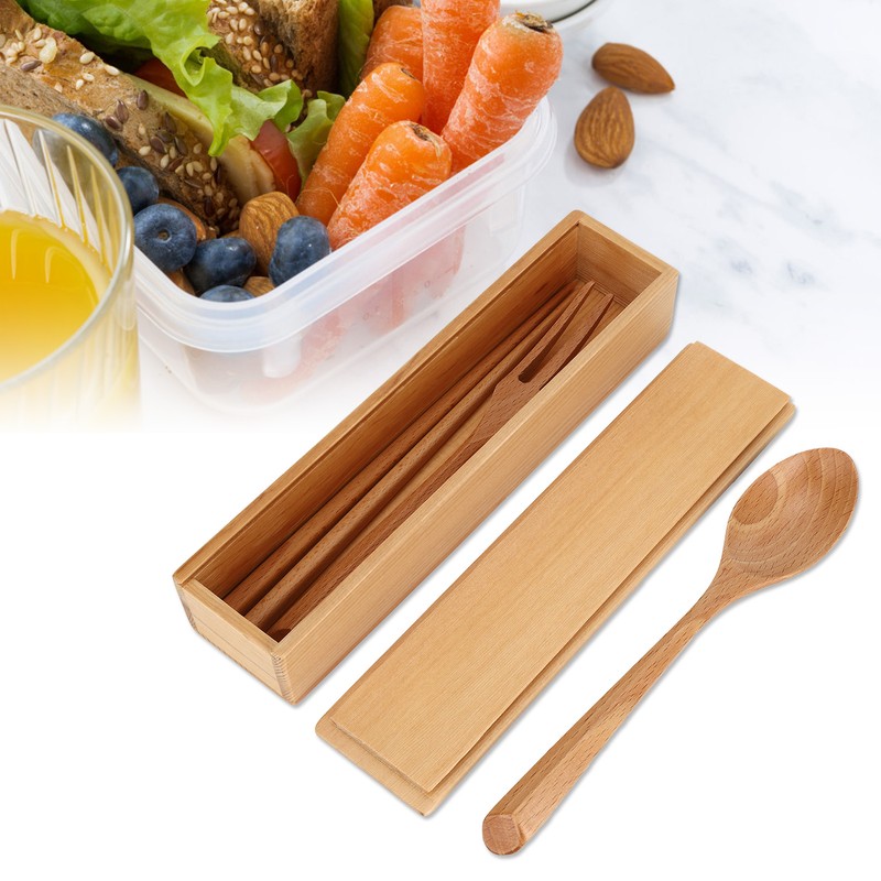 Portable Dinnerware Set Reusable Tableware Wooden Spoon Chopsticks Fork for