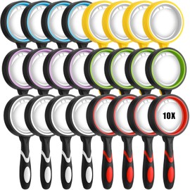 Xuhal 24 Pcs 10X Magnifying Glass Handheld Shatterproof Reading Magnifier for Seniors and Kids, 50mm Colored Magnifying Lens with Non Slip Rubber for Observation Exploration Science (Multicolor)