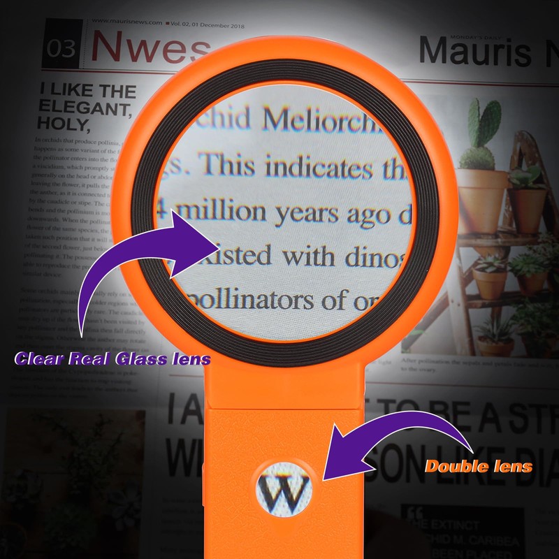 Magnifying Glass with Light and Stand, Foldable Handheld Magnifying Glass