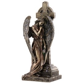 Top Collection Weeping Angel of Grief Leaning on Celtic Cross Statue - Religious Sculpture in Premium Cold Cast Bronze - 11.75-Inch Collectible Messenger of God Figurine