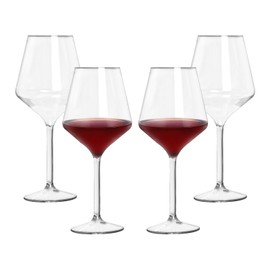 Slomg 4 Pcs 15 oz Plastic Wine Glasses with Stem, Unbreakable Clear Goblets for Home Wedding Camping Travel, Reusable Floating Wine Cups for Poolside Party Picnic Outdoors