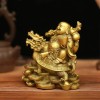 Laughing Buddha Statue Gold Large Sitting Feng Shui Dragon Turtle