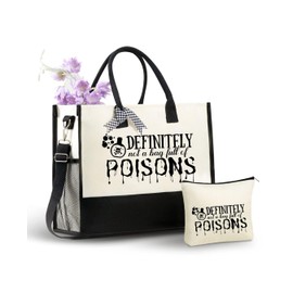 InnoBeta Witchy Gifts Canvas Tote Bag for Women, Important Witch Stuff Bag with Top Zipper Closure and Shoulder Strap, Witch Gifts for Birthday, Thanksgiving, Christmas