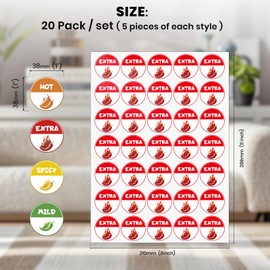700 PCS Spicy Indicator Stickers 4 Level Chili Pepper Labels 1.5 Inch Food Warning Caution Hot Spiciness Waterproof Sticker for Restaurants Kitchen Food Packaging 20 Sheets
