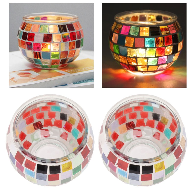 2PCS Mosaic Glass Tea Light Holder Romantic Deocrative Scented Candle