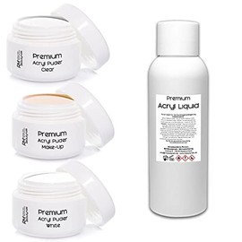 3x20g Acryl Puder Set 3-50ml Liquid Klar - WeiÃ - Make-Up Pulver in Studio QualitÃ¤t (4er Pack)