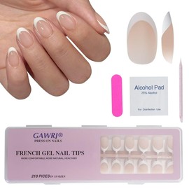 GAWRJ French gel prefab nails 210 pieces almond-shaped light brown false nail pieces DIY nail art gifts