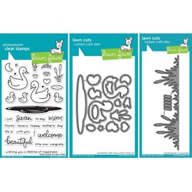 Lawn Fawn Swan Soiree Clear Stamp & Dies + Lawn Fawn Cattails Border Dies - Three Item Bundle