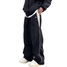 Y2k Sweatpants Men Vintage Baggy Track Pants Wide Leg Parachute Pants Loose Hip Hop Streetwear Pants Black