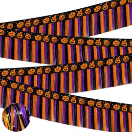 4Pcs Halloween Banner Decorations, 39Ft Pumpkin Foil Fringe Tinsel Streamer