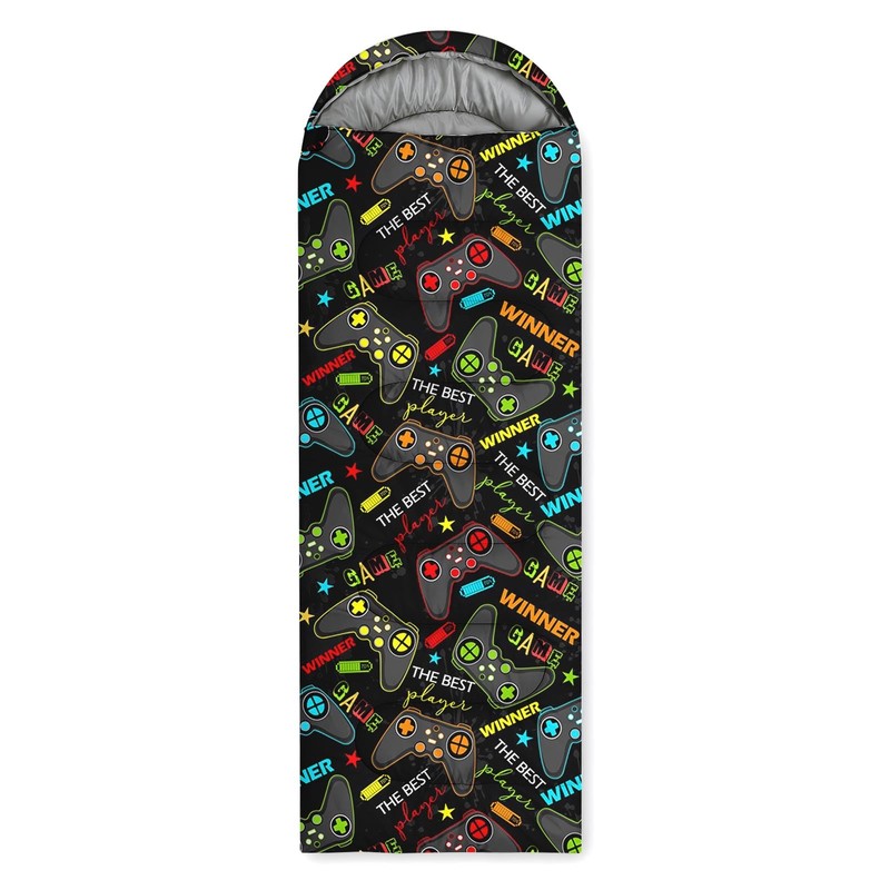 WeCozy Black Gaming Sleeping Bag for Kids, 3 Season Lightweight