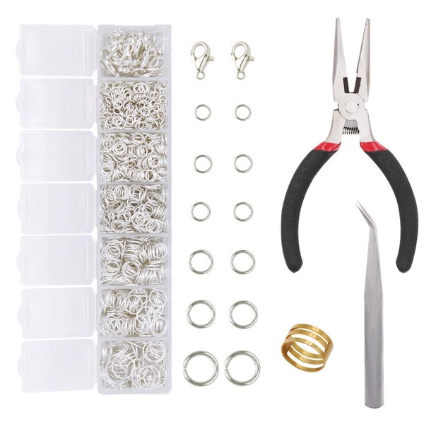 EuTengHao 1504pcs Open Bock Ring and Lobster Clasps Kit Jewellery Repair Tool Kit with Jewellery Pliers Tweezers Jewellery Making Accessories for Making Necklaces