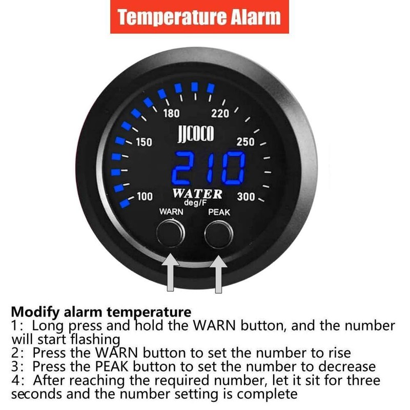 ZHSYMX Universal 52mm Water Temperature Gauge 100-300F(38-150C) Electronic Blue Digital