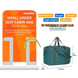 Narwey Hand Luggage Bag for Airplane Foldable Travel Bag Women's Weekender Bag Sports Bag Women Men Hand Luggage Suitcase Large, Blue Green