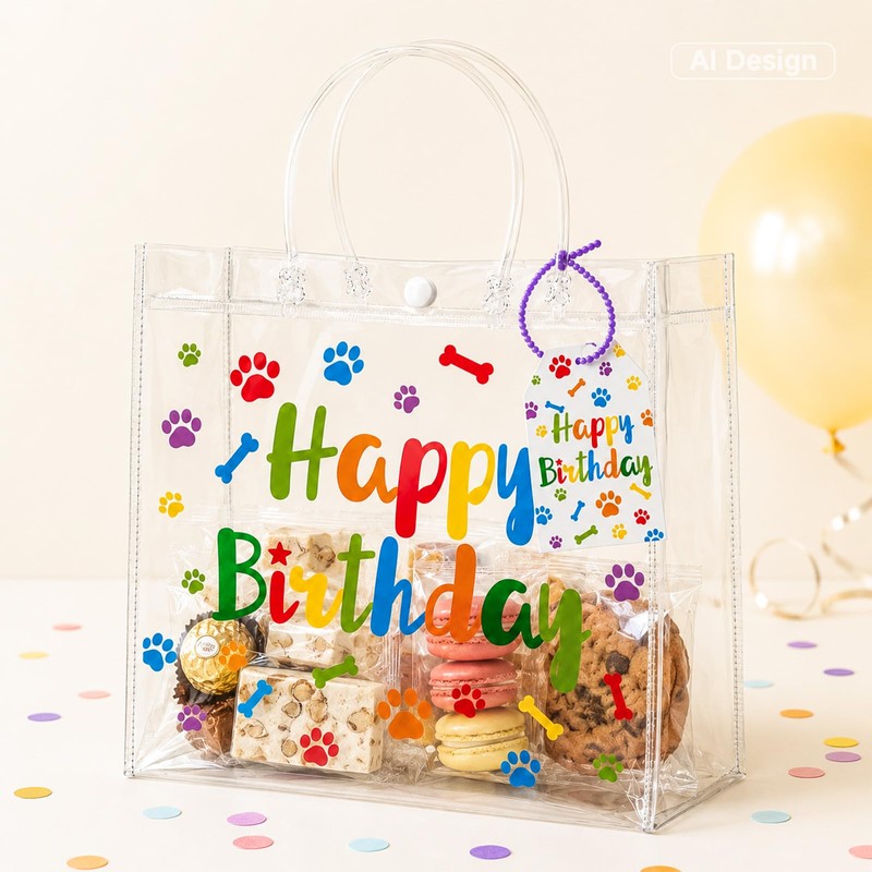 joycraft Dog Paw Clear PVC Gift Bags with Handles, 12Pcs