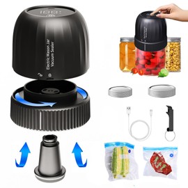Electric Mason Jar Vacuum Sealer, Upgraded Automatic Vacuum Sealer Kit for Wide and Regular Mouth Mason Jars, Genie Mason Jar Vacuum Sealer, Food Storage Bag Saver