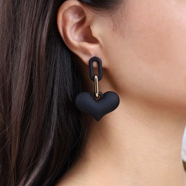 Inateannal Acrylic Heart Dangle Earrings Black Puffy Heart Earrings Big Acrylic Love Heart Earrings Candy Color Heart Earrings Chunky Acrylic Link Heart Earrings Jewelry for Women and Girls